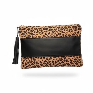 Leopard Print Clutch with Black Accent